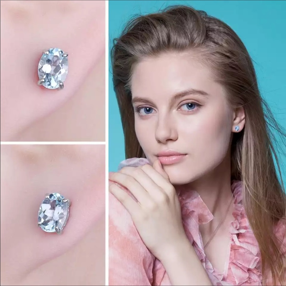 Blue Topaz Stud Earrings - Picture 4 of 8